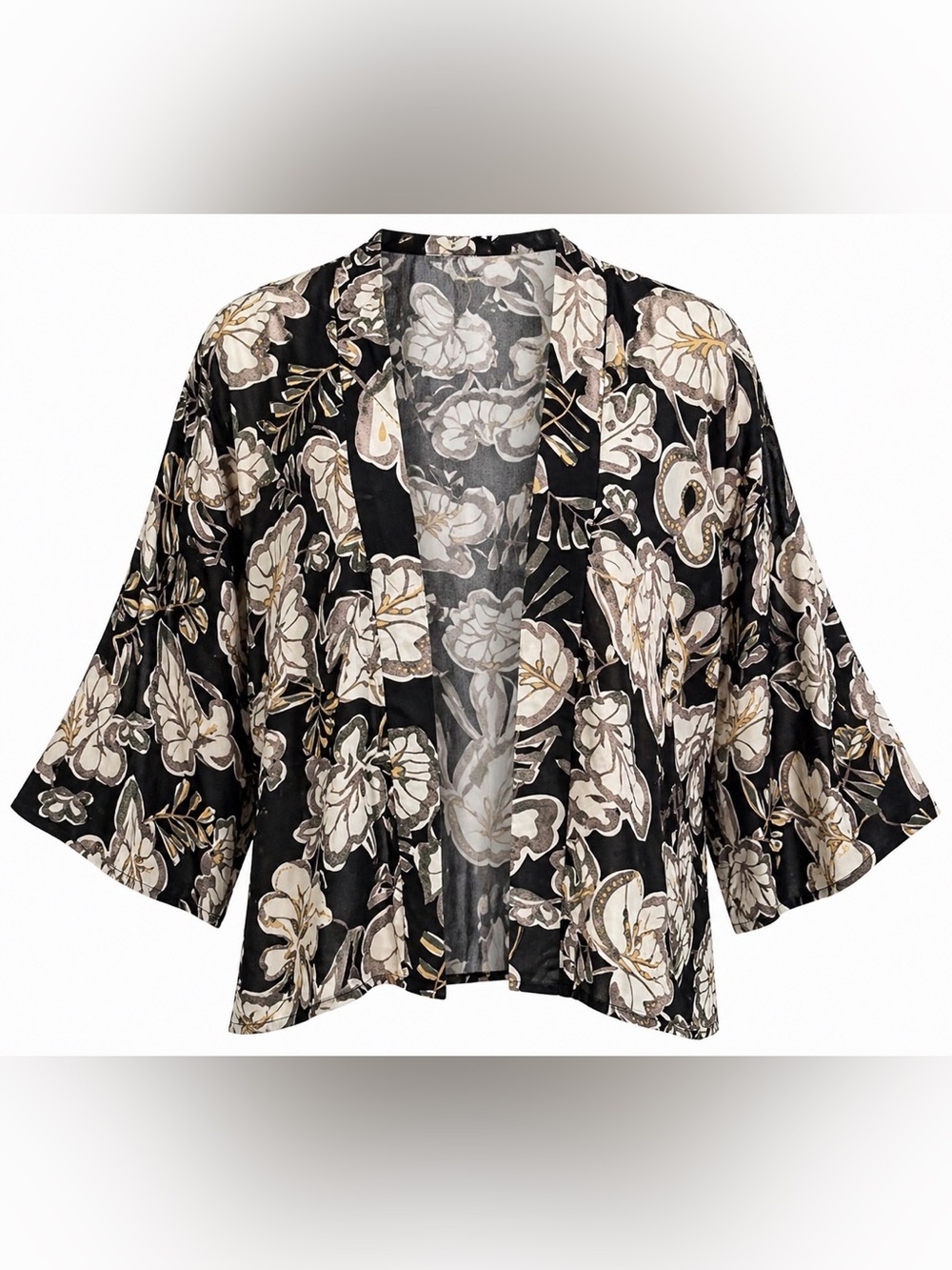 Papillon Black Floral Kimono Coverup XS  Extra Small NWT Boho